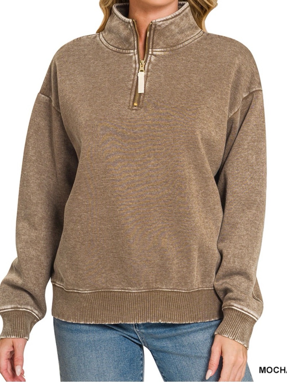 Zenana Outfitters Mocha Quarter-Zip Pullover